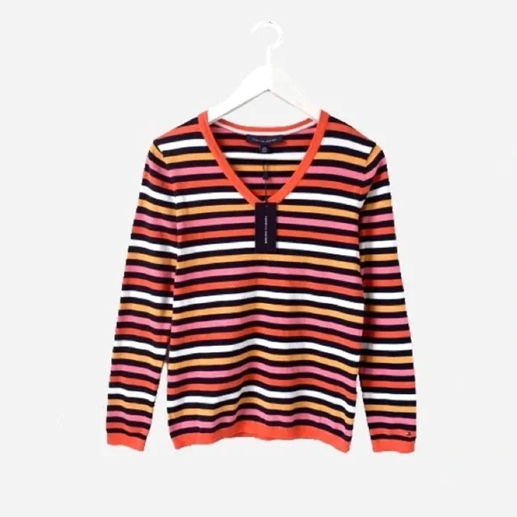🌸New🌸 Tommy Hilfiger V-neck Striped Sweater XS - Picture 2 of 7